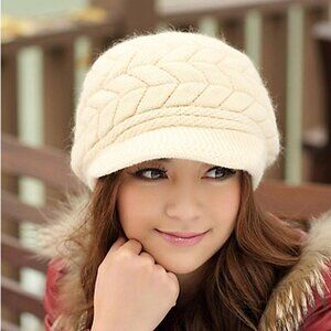 Women's Girls Cute Fall Winter Cozy Fur Earflap Wool Snow Cap Beret Beanie Hat